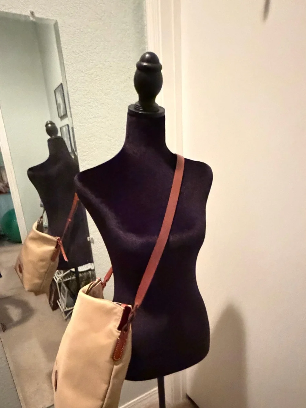Dooney & Bourke Peach Nylon Shoulder Bag with Leather Trim